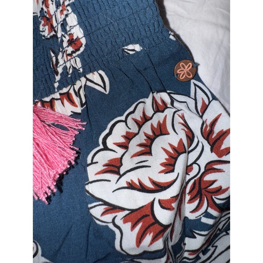 Matilda Jane 435 Brilliant Daydream size 8 floral teal romper Pom trim - Picture 8 of 9